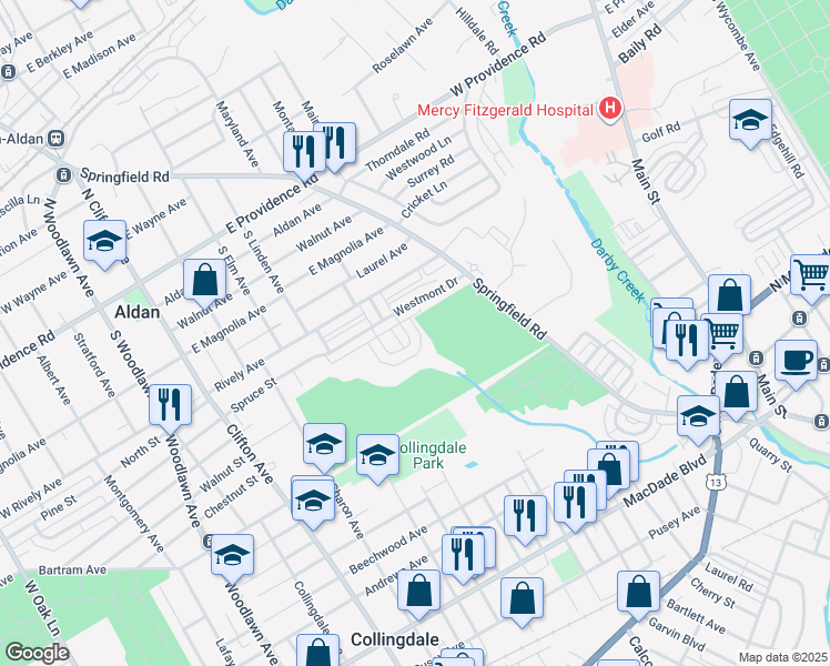map of restaurants, bars, coffee shops, grocery stores, and more near 1017 Minden Lane in Collingdale