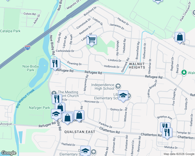 map of restaurants, bars, coffee shops, grocery stores, and more near 5026 Cryodon Boulevard North in Columbus