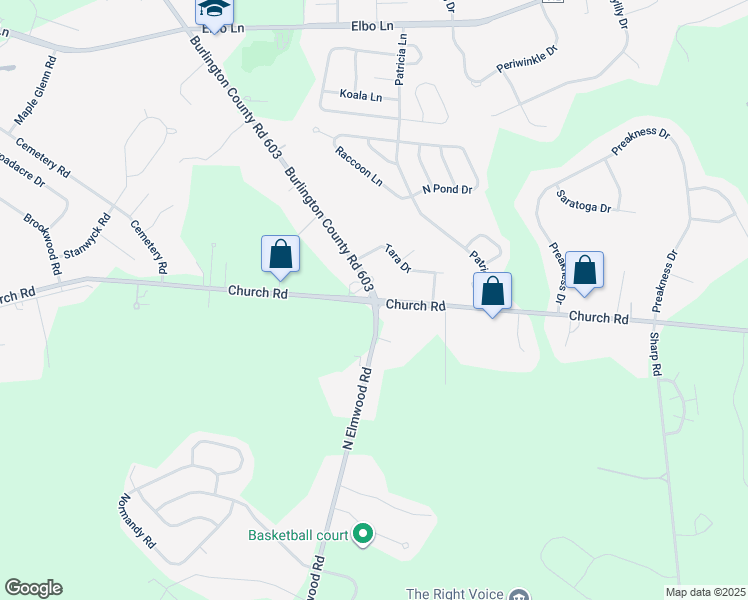 map of restaurants, bars, coffee shops, grocery stores, and more near Church Road & Mount Laurel Road in Mount Laurel