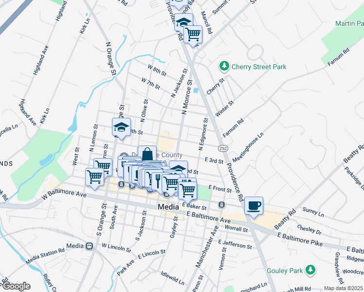 map of restaurants, bars, coffee shops, grocery stores, and more near in Media