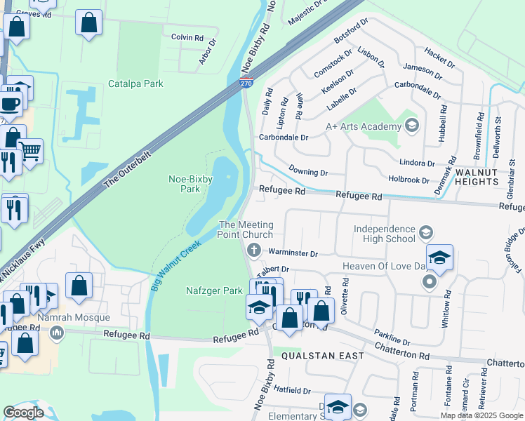 map of restaurants, bars, coffee shops, grocery stores, and more near 2733 Cryodon Boulevard West in Columbus