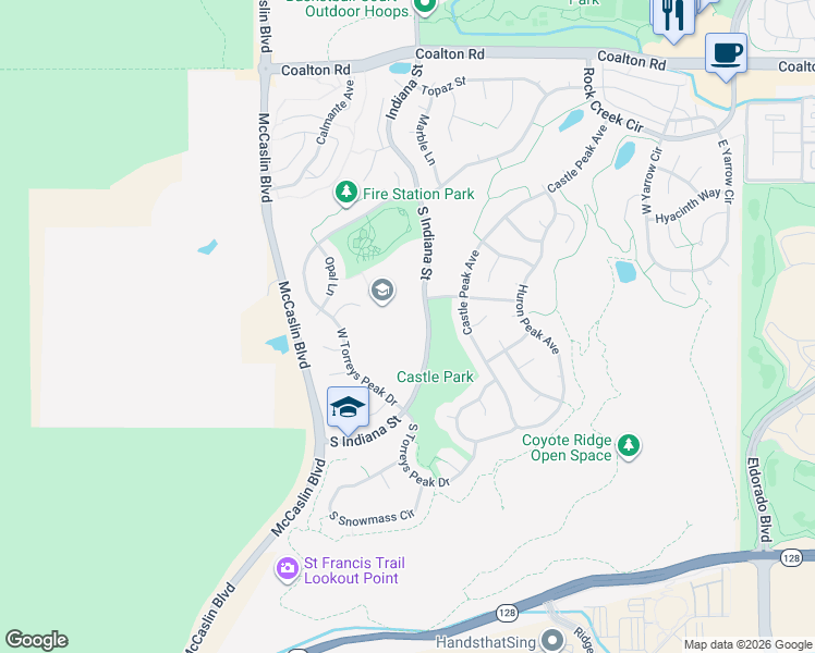 map of restaurants, bars, coffee shops, grocery stores, and more near 3351 South Indiana Street in Superior
