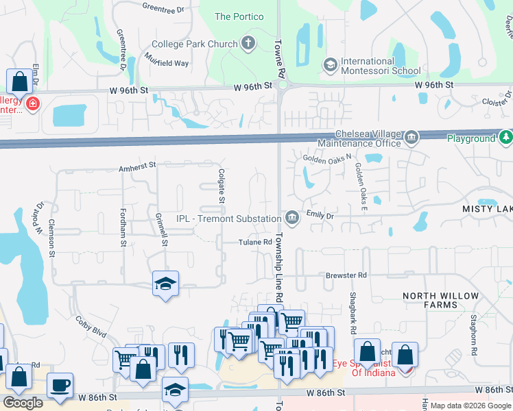 map of restaurants, bars, coffee shops, grocery stores, and more near 9218 Cinnebar Drive in Indianapolis