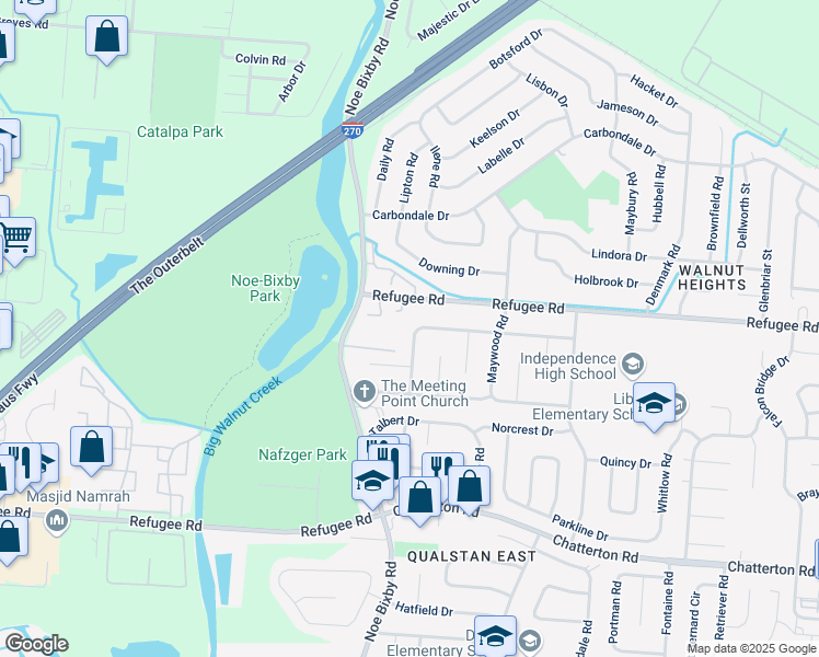 map of restaurants, bars, coffee shops, grocery stores, and more near 2733 Cryodon Boulevard West in Columbus