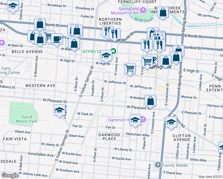 map of restaurants, bars, coffee shops, grocery stores, and more near 311 South Lowry Avenue in Springfield