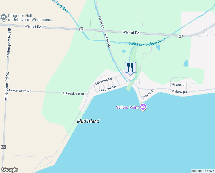 map of restaurants, bars, coffee shops, grocery stores, and more near 13565 Richards Street in Millersport