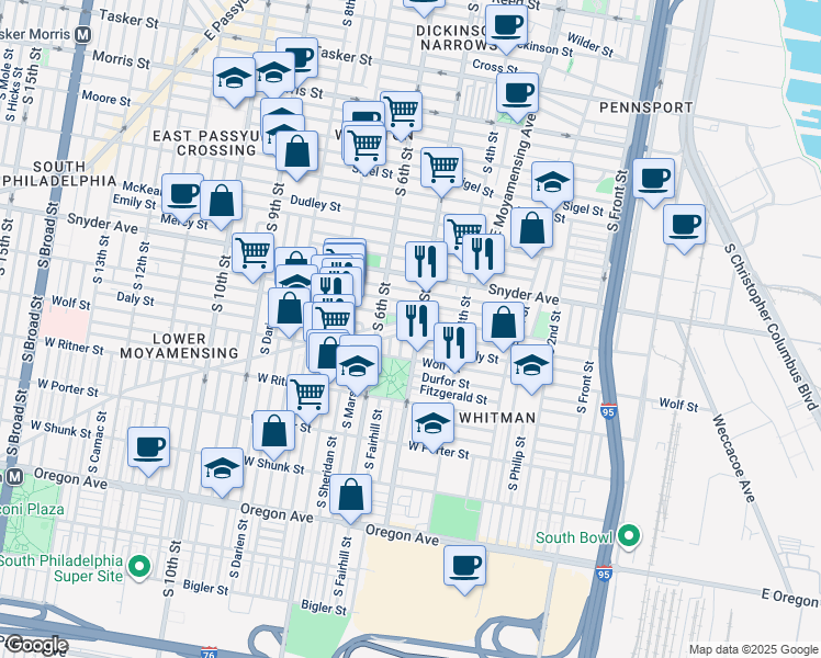 map of restaurants, bars, coffee shops, grocery stores, and more near in Philadelphia