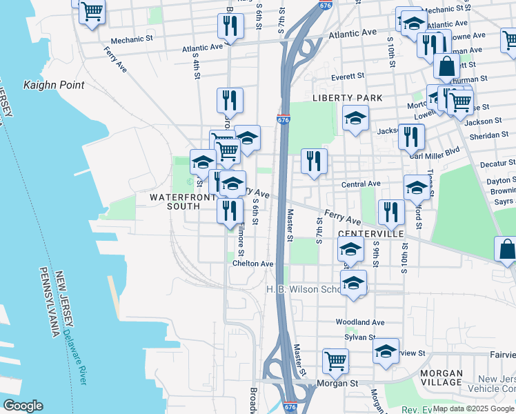 map of restaurants, bars, coffee shops, grocery stores, and more near 559 Viola Street in Camden