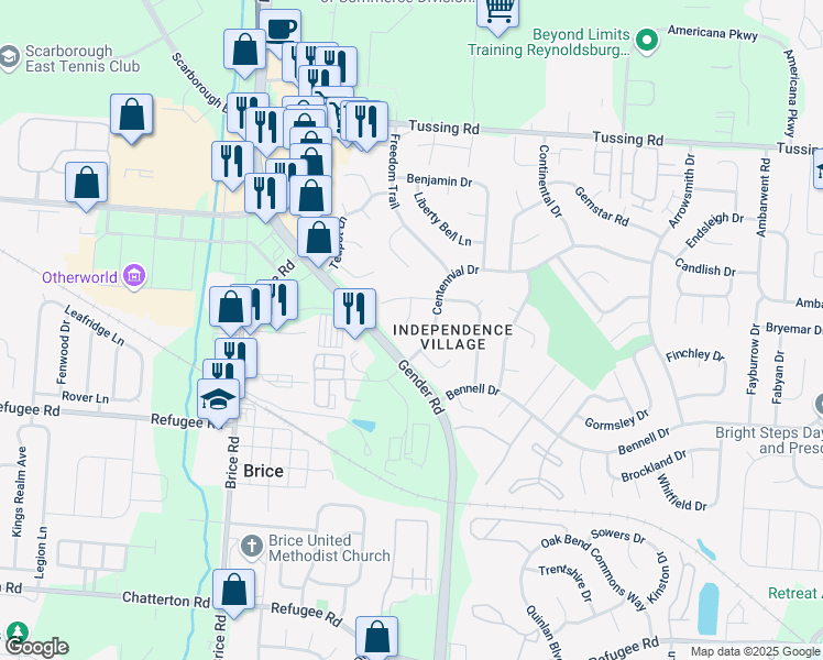 map of restaurants, bars, coffee shops, grocery stores, and more near 3004 Hartney Court in Reynoldsburg