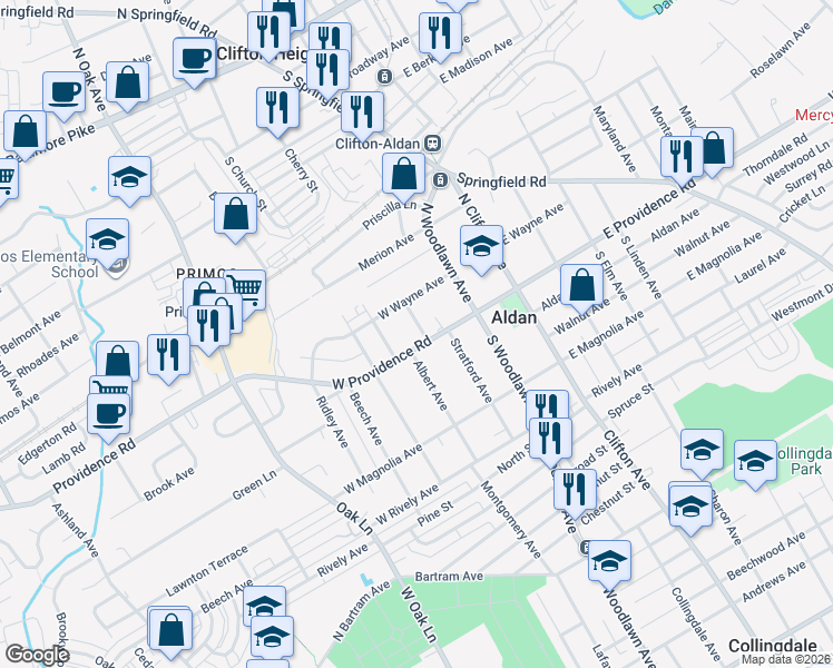 map of restaurants, bars, coffee shops, grocery stores, and more near 4 South Chester Avenue in Aldan