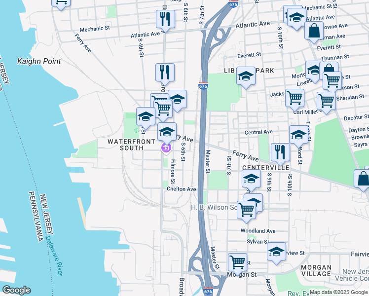 map of restaurants, bars, coffee shops, grocery stores, and more near 559 Viola Street in Camden