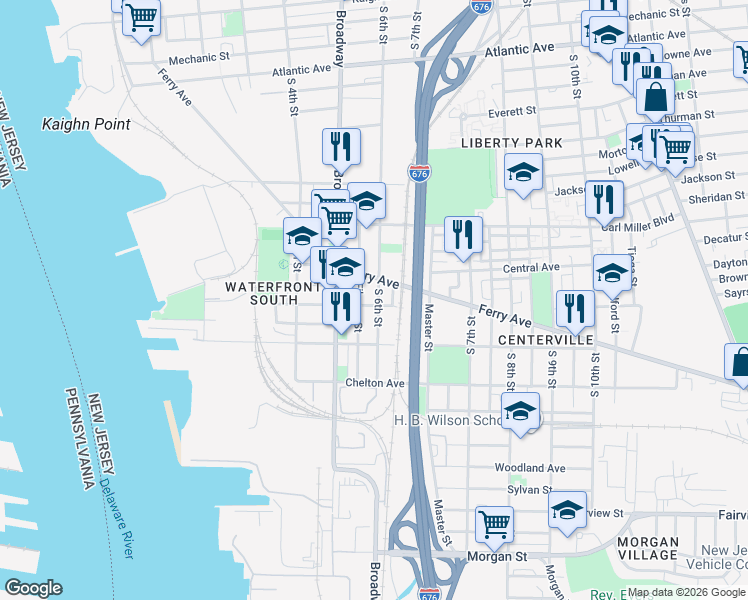 map of restaurants, bars, coffee shops, grocery stores, and more near 559 Viola Street in Camden