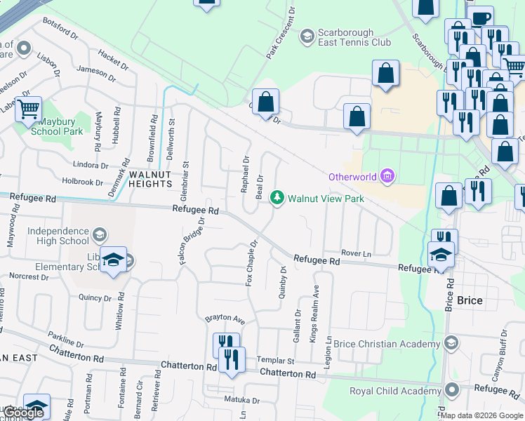 map of restaurants, bars, coffee shops, grocery stores, and more near 2837 Barrows Road in Columbus