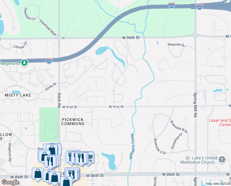 map of restaurants, bars, coffee shops, grocery stores, and more near 9208 Tamarack Drive in Indianapolis