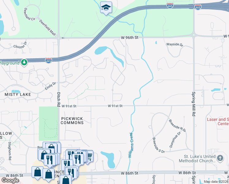 map of restaurants, bars, coffee shops, grocery stores, and more near 9208 Tamarack Drive in Indianapolis