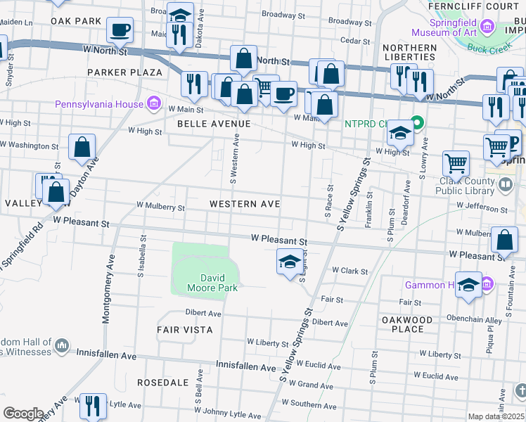 map of restaurants, bars, coffee shops, grocery stores, and more near 826 West Mulberry Street in Springfield