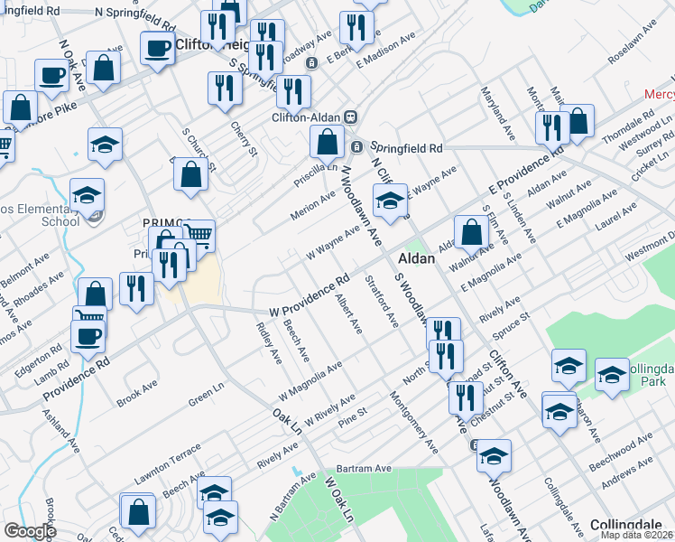 map of restaurants, bars, coffee shops, grocery stores, and more near 4 South Chester Avenue in Aldan
