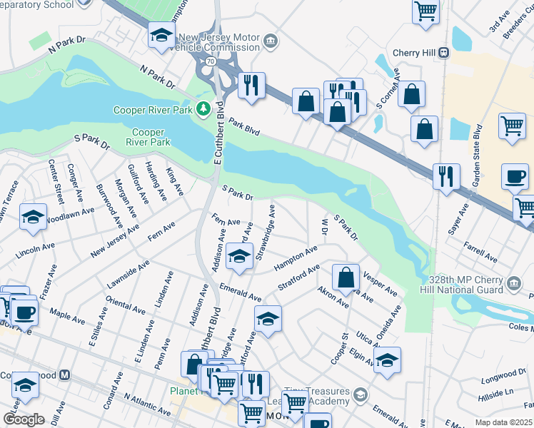 map of restaurants, bars, coffee shops, grocery stores, and more near 509 Strawbridge Avenue in Haddon Township