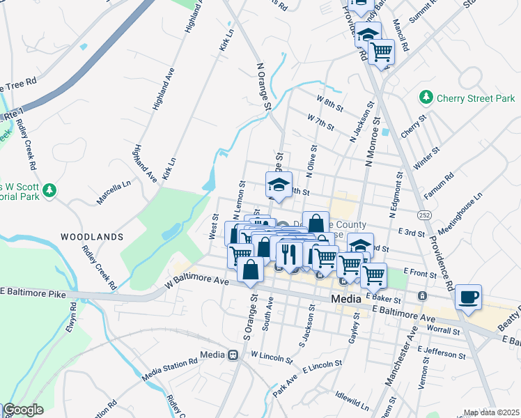 map of restaurants, bars, coffee shops, grocery stores, and more near 316 West 3rd Street in Chester