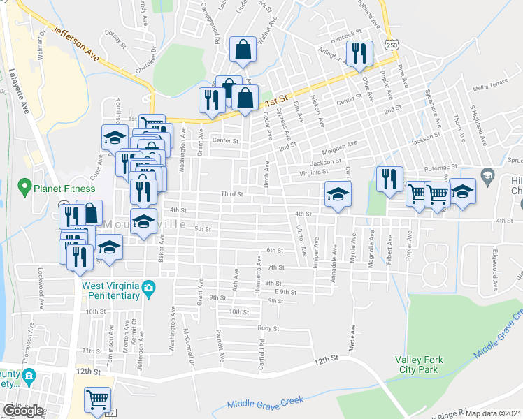 map of restaurants, bars, coffee shops, grocery stores, and more near 1510 4th St in Moundsville
