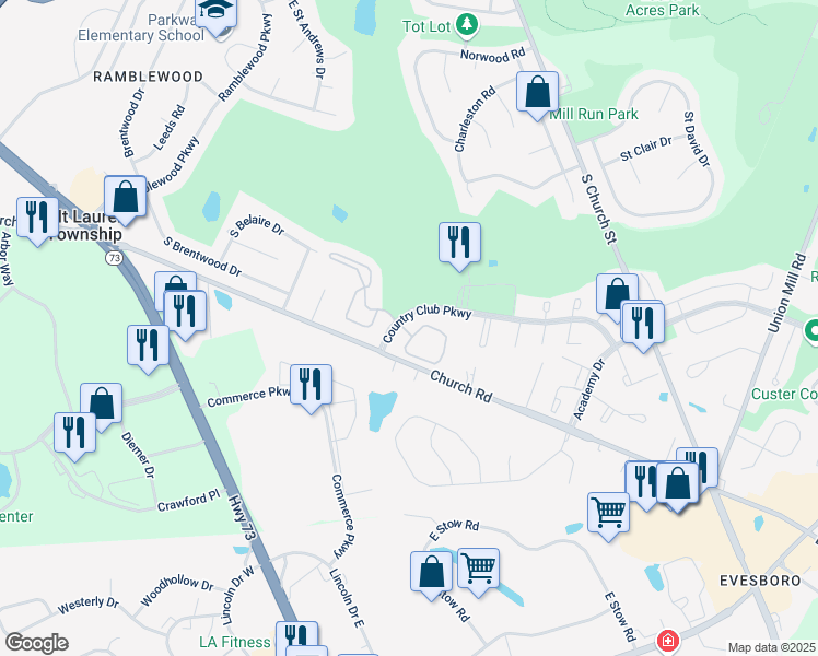 map of restaurants, bars, coffee shops, grocery stores, and more near 903 Cypress Point Circle in Mount Laurel Township