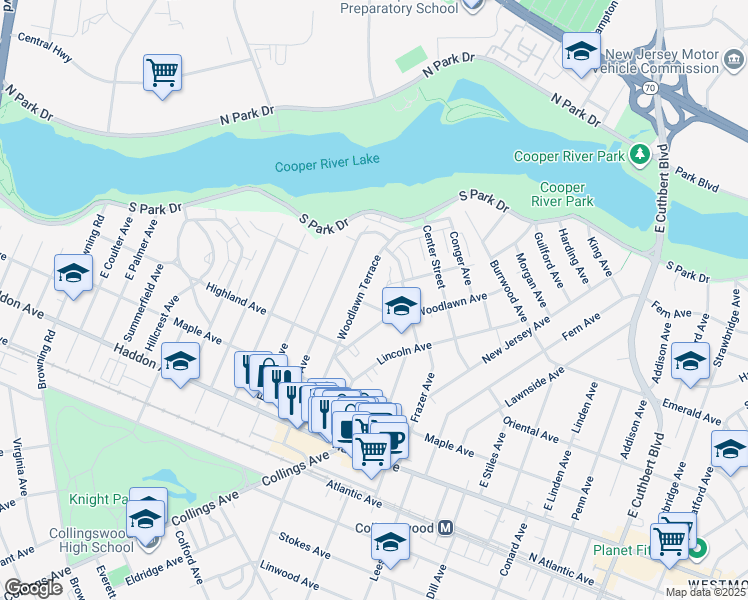 map of restaurants, bars, coffee shops, grocery stores, and more near 663 Princeton Avenue in Collingswood