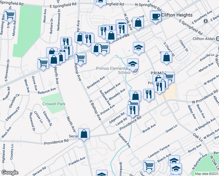 map of restaurants, bars, coffee shops, grocery stores, and more near 1005 Belmont Avenue in Delaware County