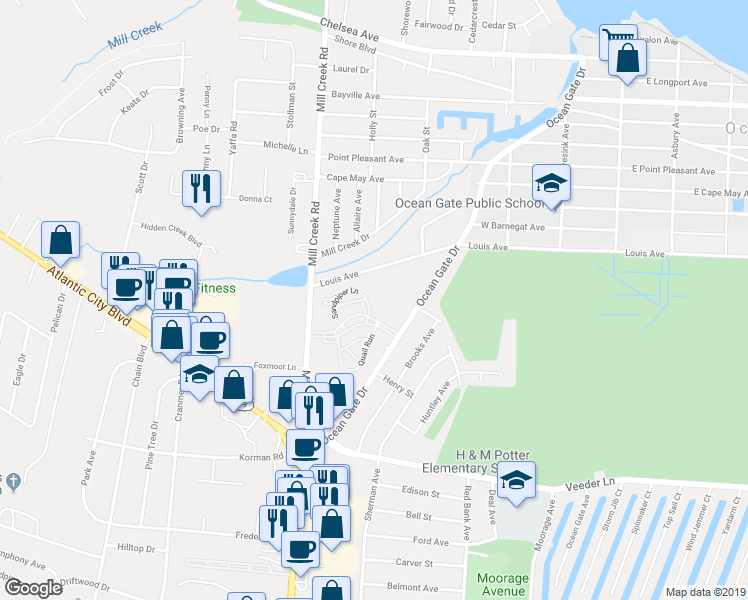 map of restaurants, bars, coffee shops, grocery stores, and more near 17 Quail Run in Berkeley Township