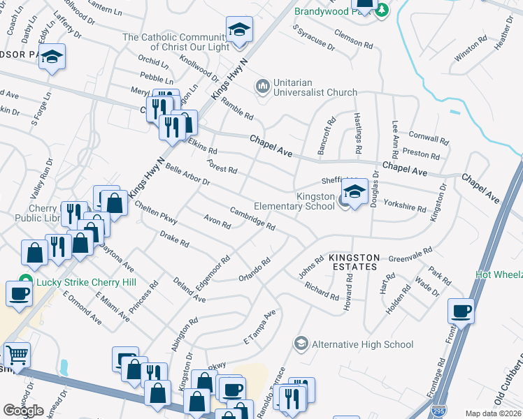 map of restaurants, bars, coffee shops, grocery stores, and more near 226 Belle Arbor Drive in Cherry Hill