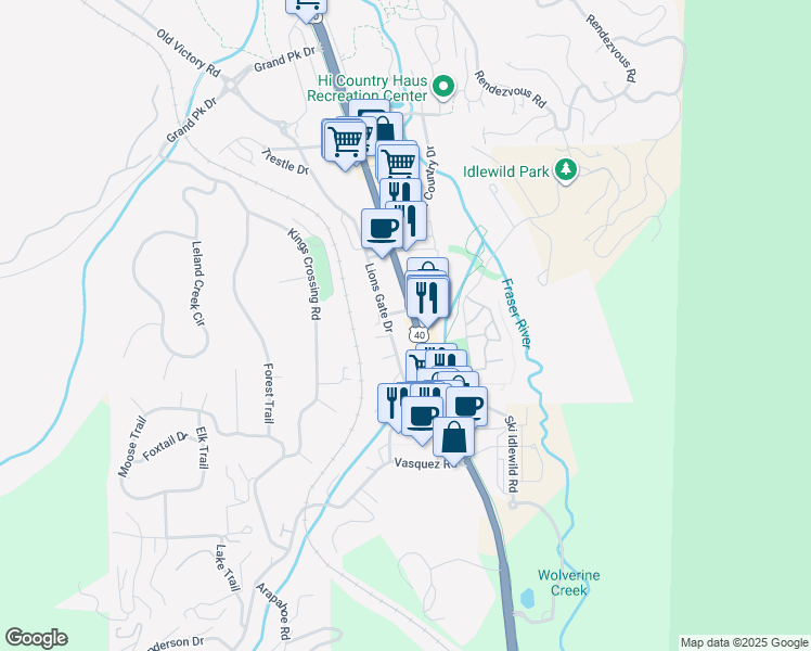map of restaurants, bars, coffee shops, grocery stores, and more near in Winter Park