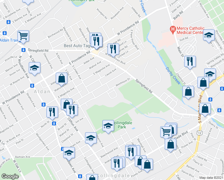 map of restaurants, bars, coffee shops, grocery stores, and more near 396 Westmont Drive in Collingdale