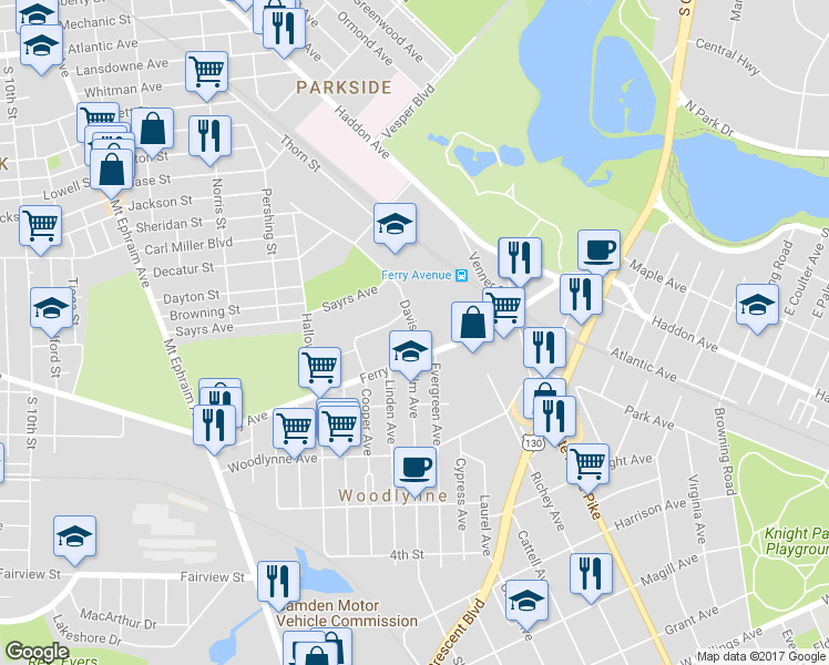 map of restaurants, bars, coffee shops, grocery stores, and more near 2206 Station Drive in Camden