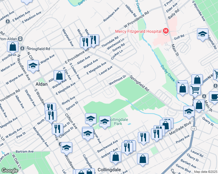 map of restaurants, bars, coffee shops, grocery stores, and more near 398 Westmont Drive in Collingdale
