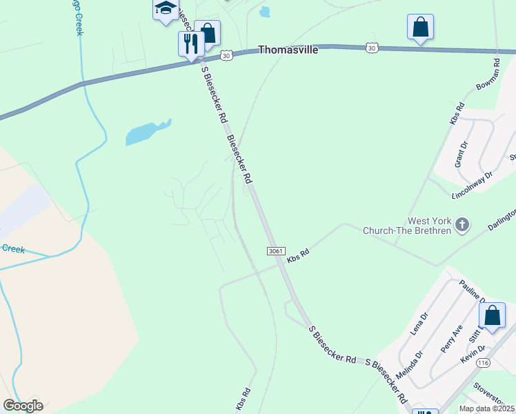 map of restaurants, bars, coffee shops, grocery stores, and more near 348 State Route 3061 in York