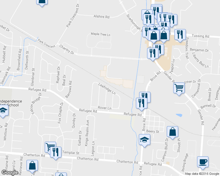 map of restaurants, bars, coffee shops, grocery stores, and more near 6024 Leafridge Lane in Columbus