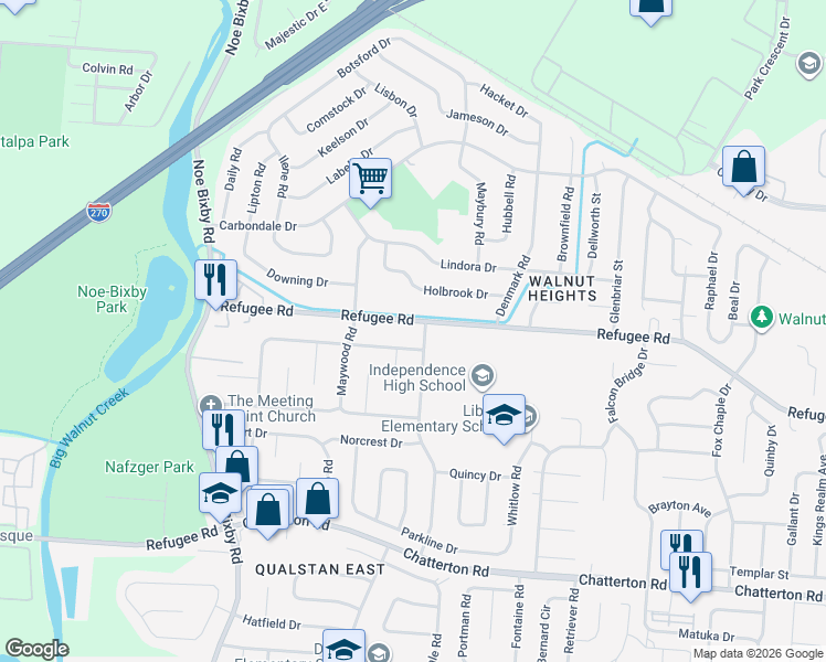 map of restaurants, bars, coffee shops, grocery stores, and more near 5026 Cryodon Boulevard North in Columbus