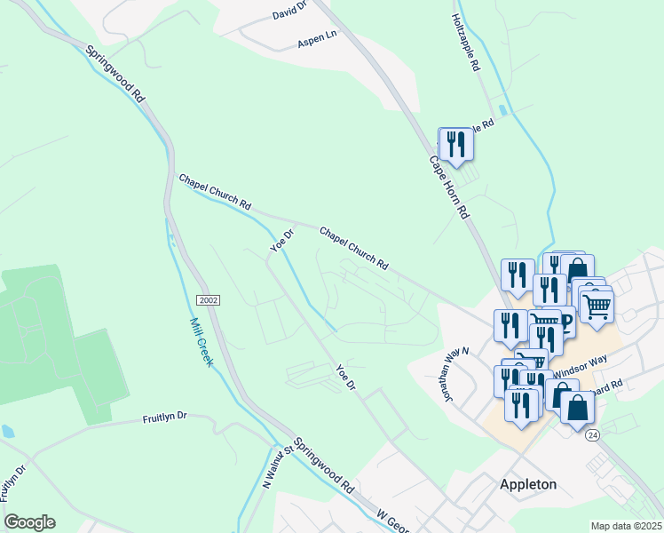 map of restaurants, bars, coffee shops, grocery stores, and more near 376 Avon Drive in Red Lion