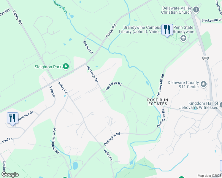 map of restaurants, bars, coffee shops, grocery stores, and more near 3 East Spring Oak Circle in Media