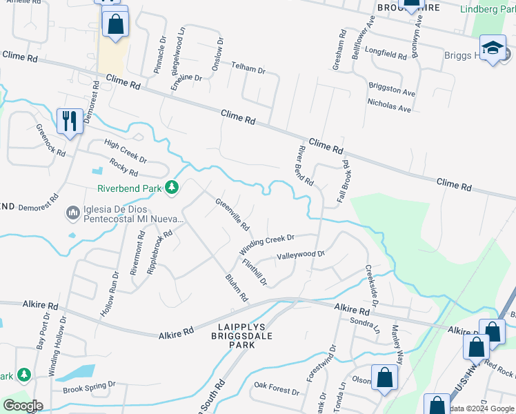 map of restaurants, bars, coffee shops, grocery stores, and more near 3255 Riverpoint Court in Columbus