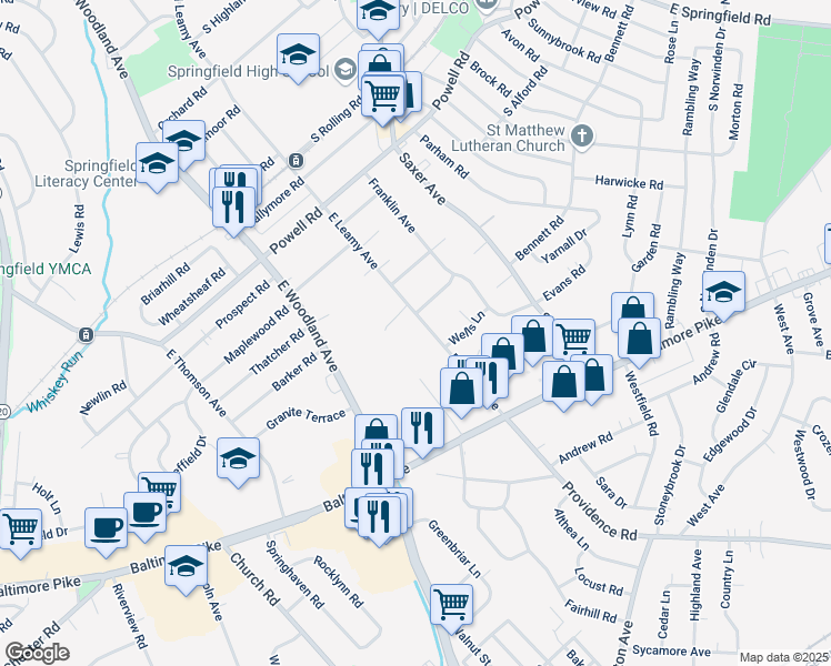 map of restaurants, bars, coffee shops, grocery stores, and more near 430 East Leamy Avenue in Springfield