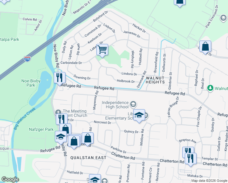 map of restaurants, bars, coffee shops, grocery stores, and more near 5026 Cryodon Boulevard North in Columbus