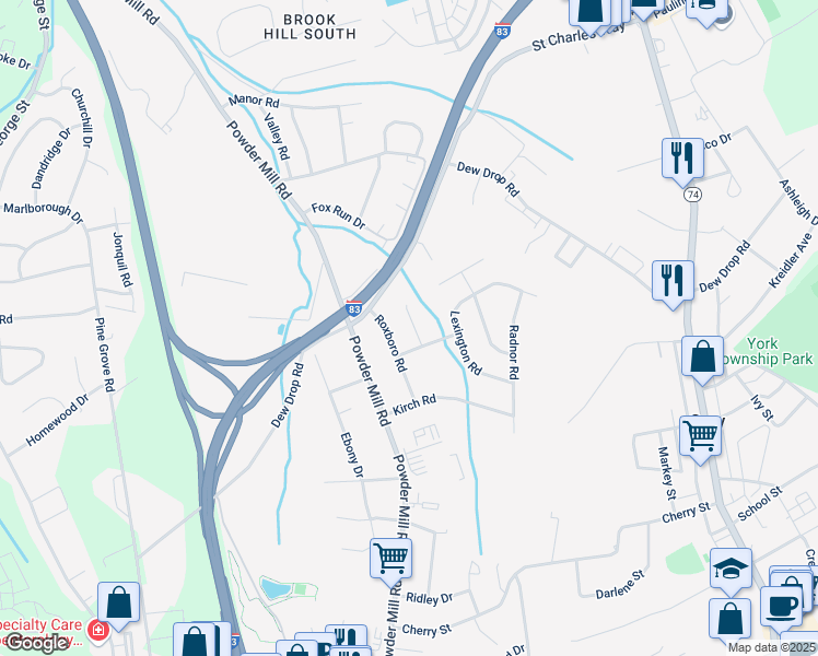 map of restaurants, bars, coffee shops, grocery stores, and more near 1814 Saratoga Road in York