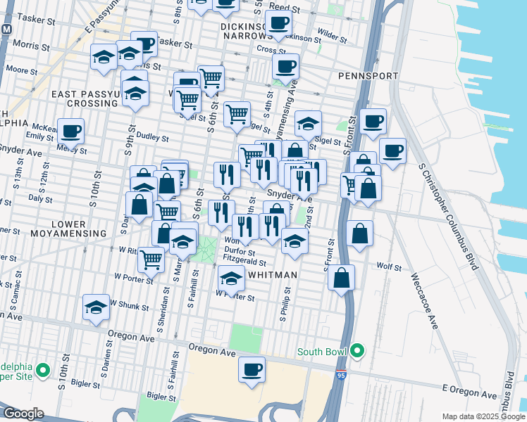 map of restaurants, bars, coffee shops, grocery stores, and more near 356 Winton Street in Philadelphia