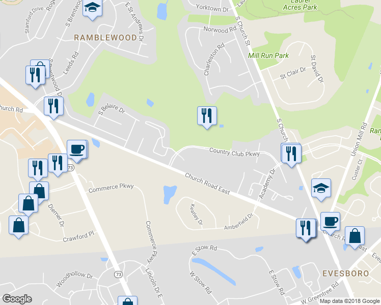 map of restaurants, bars, coffee shops, grocery stores, and more near 903 Cypress Point Circle in Mount Laurel Township