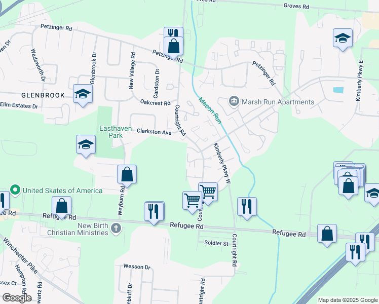 map of restaurants, bars, coffee shops, grocery stores, and more near 3726 Knightsway Lane in Columbus