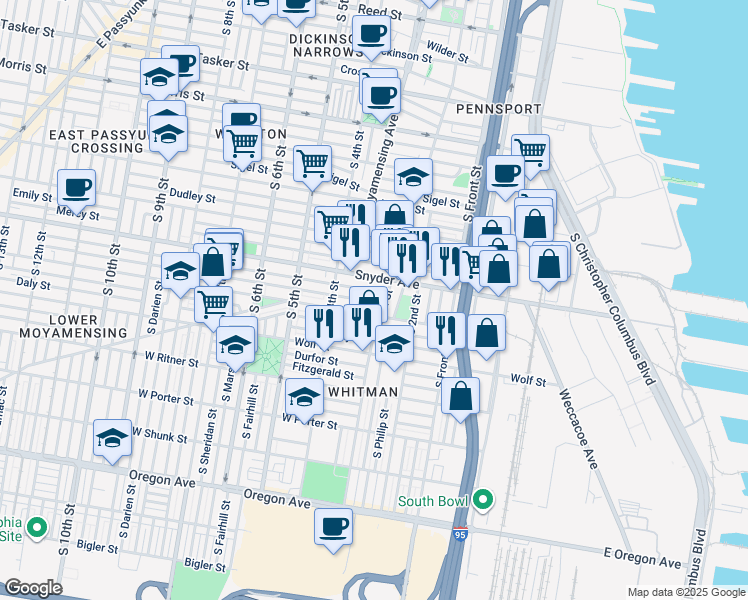 map of restaurants, bars, coffee shops, grocery stores, and more near 315 Winton Street in Philadelphia