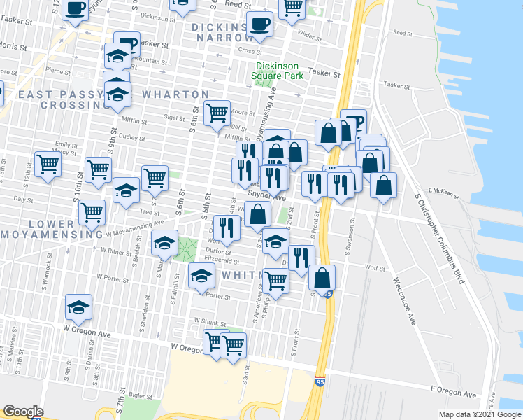 map of restaurants, bars, coffee shops, grocery stores, and more near 315 Winton Street in Philadelphia