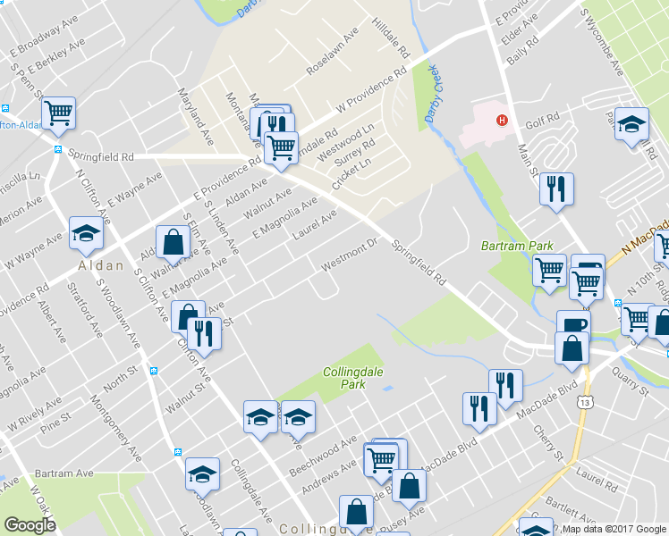 map of restaurants, bars, coffee shops, grocery stores, and more near 416 Westmont Drive in Collingdale