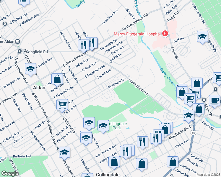 map of restaurants, bars, coffee shops, grocery stores, and more near 416 Westmont Drive in Collingdale