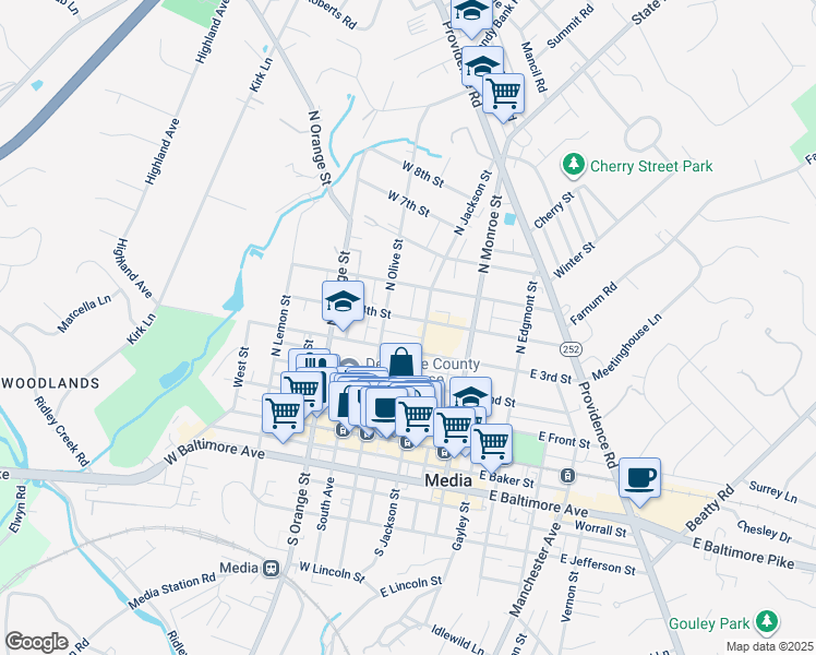 map of restaurants, bars, coffee shops, grocery stores, and more near 14 West 4th Street in Chester